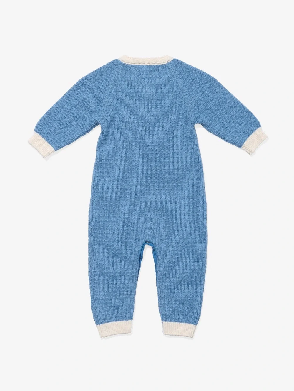 Oso & Me Archie Jumpsuit Soft Knit Blue One-Piece Romper with Ivory Trim 6m